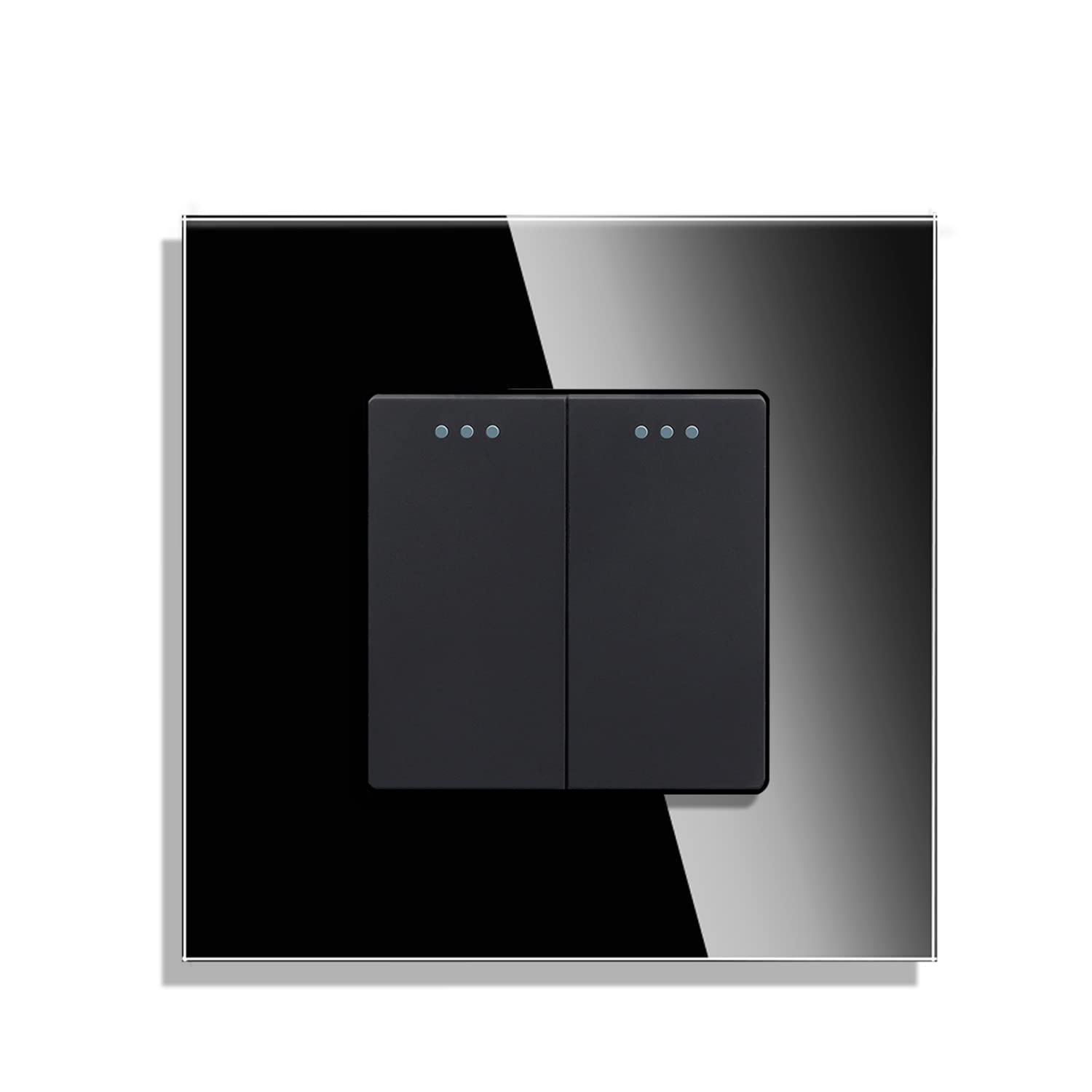 CNBINGO 2-Way Rocker Button Switch with Phosphor Dots, Tempered Glass Wall Plate...