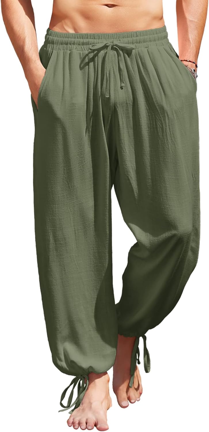 COOFANDY Men's Cotton Linen Pants, Special Casual Harem Pants, Innovative Elasti...