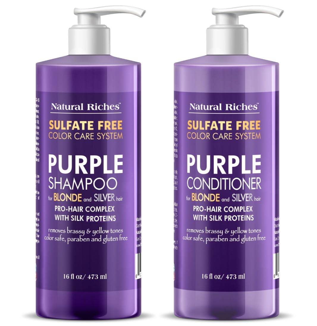 Natural Riches Purple Shampoo and Conditioner Set Sulfate Free Salon Grade for S...