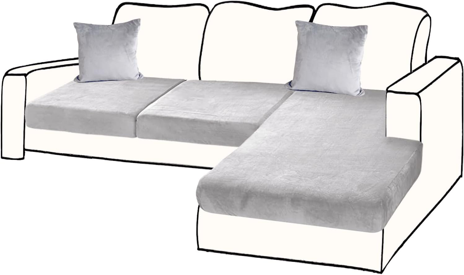 Sectional Couch Covers, Unique 3-Piece Seat Cushion Velvet Separate L Shape Couc...