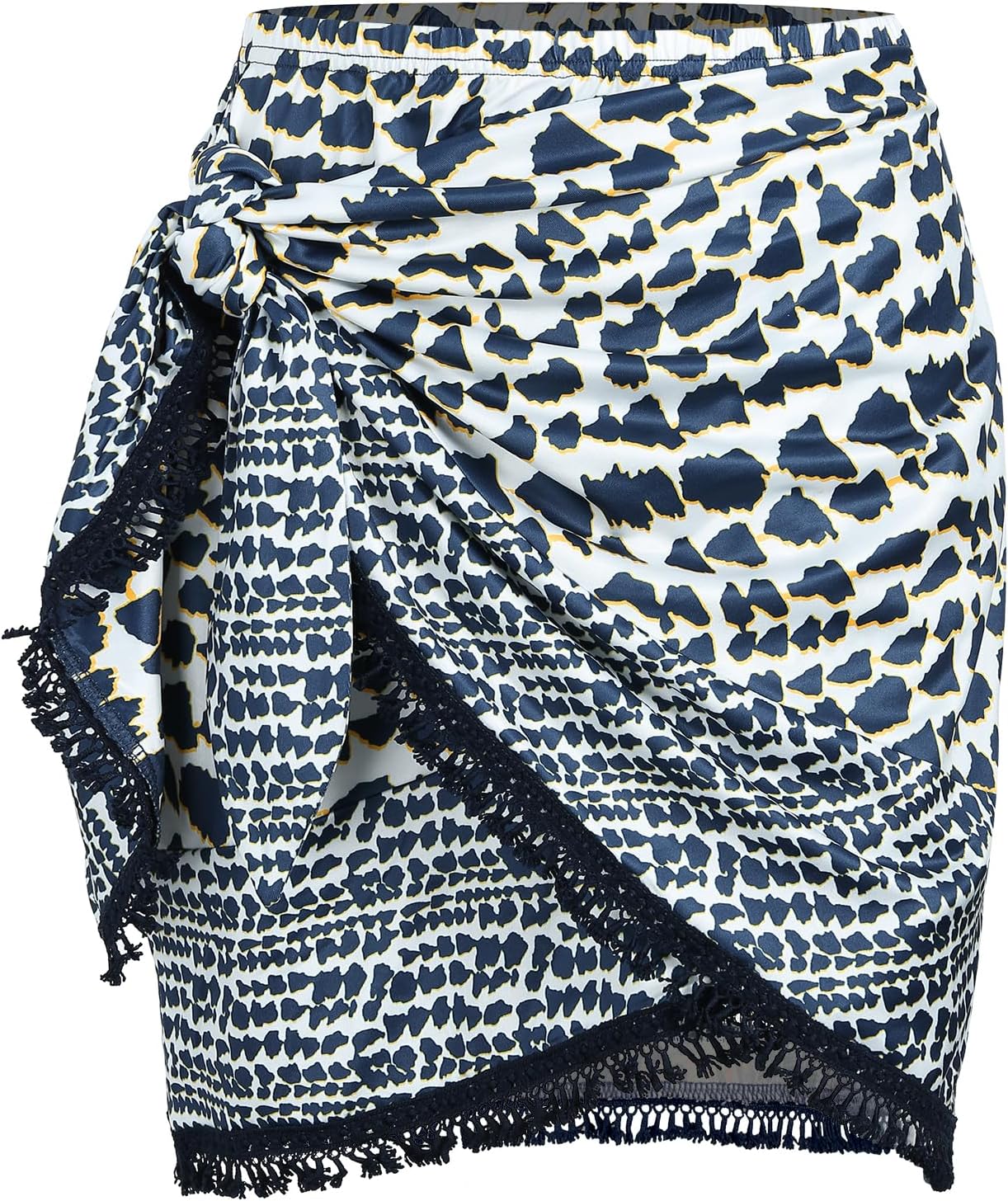 ZAFUL Slit Skirt for Women Boho Print Tie Side Wrap Tassel Casual Beach Mini Ski...