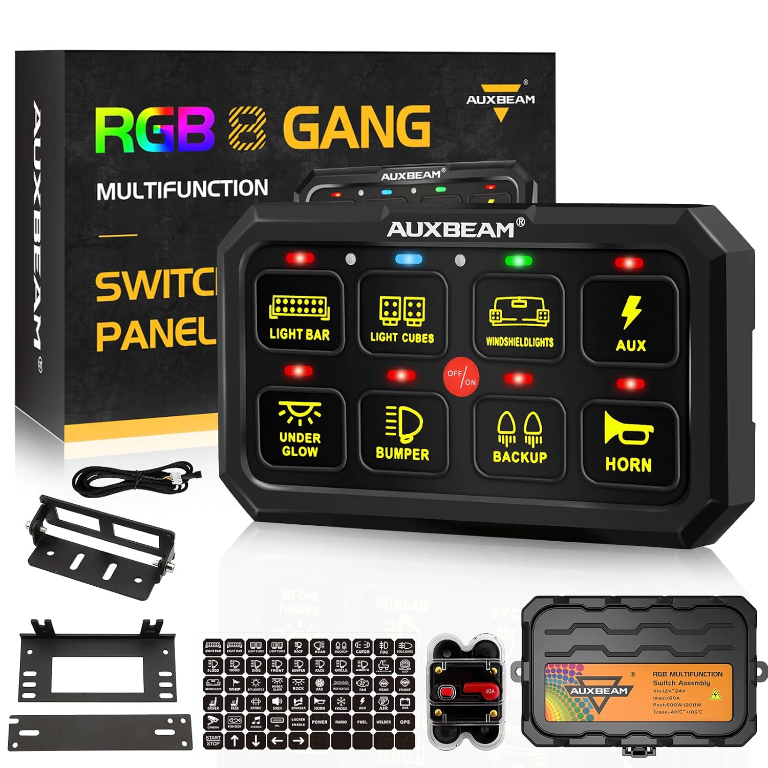 Auxbeam 8 Gang Switch Panel RA80 XL RGB 5 Inch Panel, 1" Larger Button Momentary...