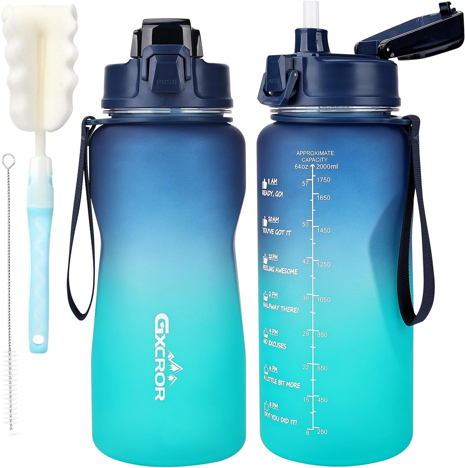 GXCROR 2 Litre Water Bottle,Water Bottle 2L BPA Free Leakproof Dishwasher Safe M...