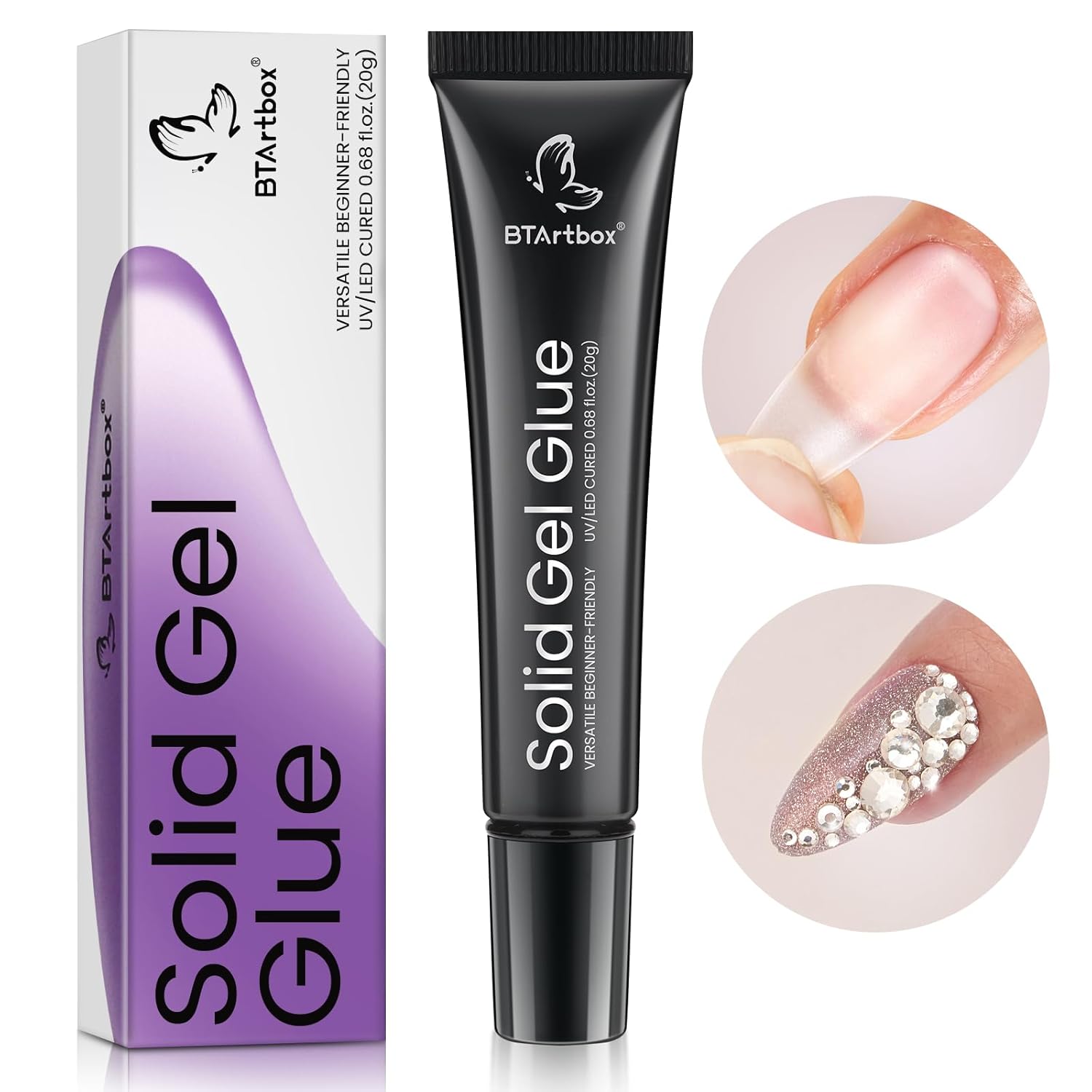 BTArtbox Solid Nail Gel - 20g Nail Gel for Press On Nails, Upgrade 3 in 1 Nail G...
