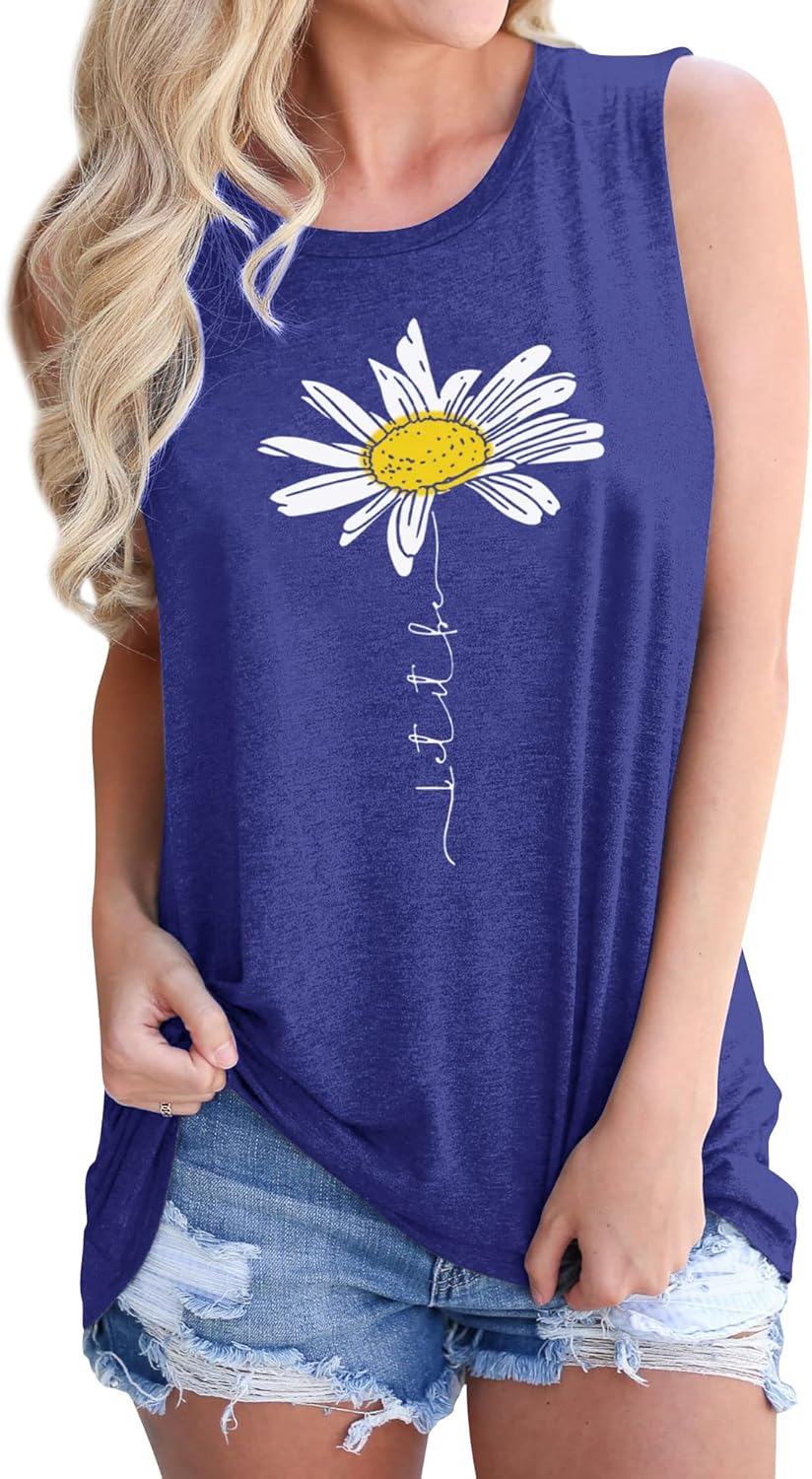 Dresswel Women T Shirt, Special Let It Be T Shirt with Daisy Flower Graphic Prin...