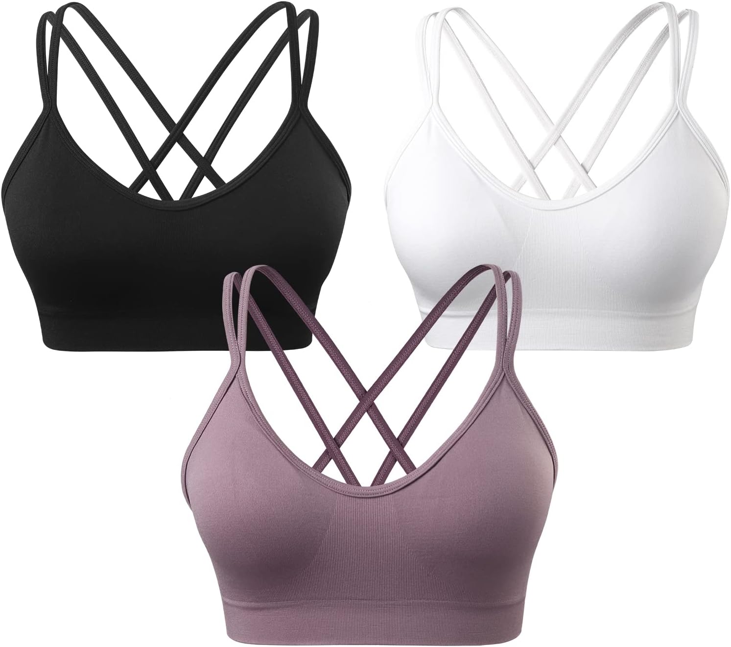 VEQKING Women's Cross Back Sports Bra Padded Strappy Medium Support Yoga Bra for...