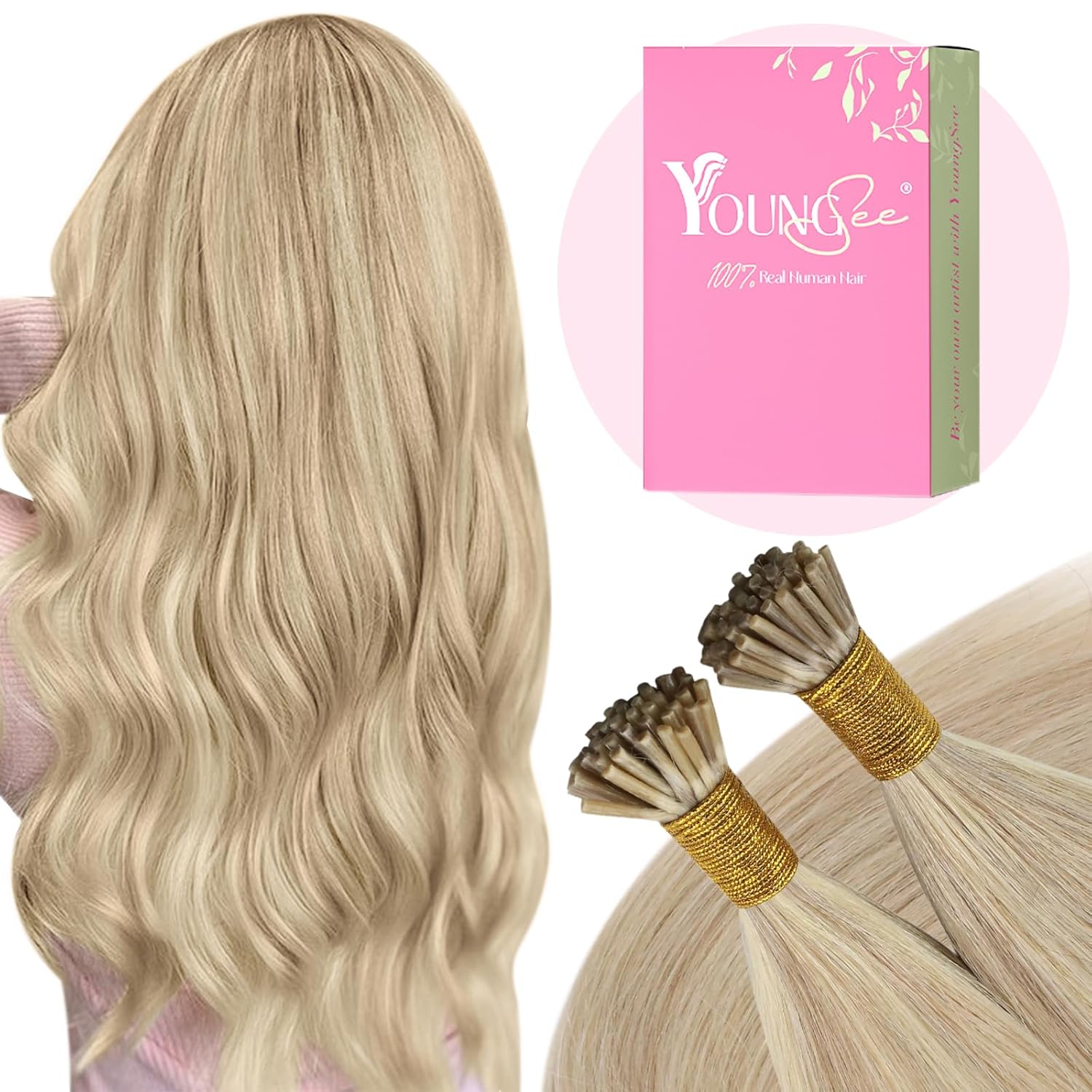 [For School] YoungSee I Tip Hair Extensions Human Hair Blonde Highlight Itip Ext...