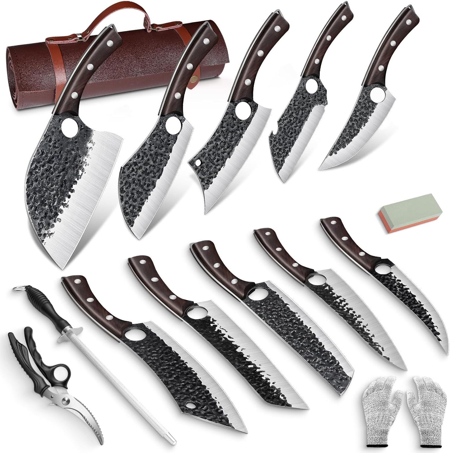 Serbian Chef Knife Set, High-Quality Hand Forged Butcher Knives With Knife Bag,...