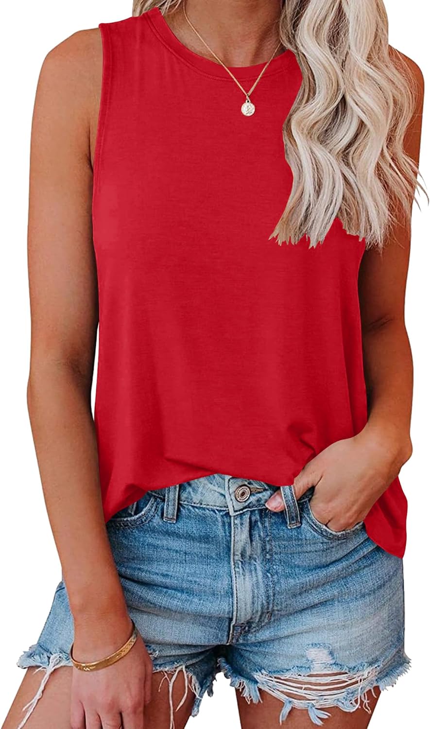 Smile Fish Women Crewneck Flowy Loose Fit Tank Top Sleeveless Summer Tops Shirts...