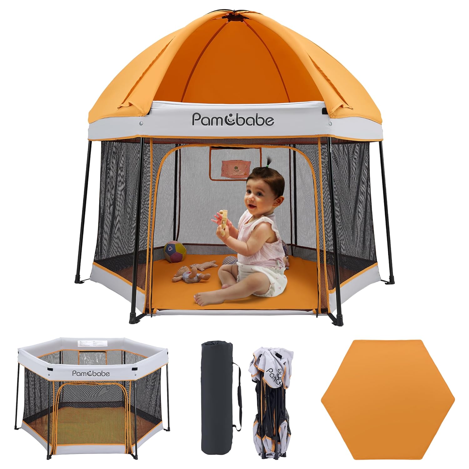 Pamo Babe Portable Playpen with Canopy and Mattress Outdoor and Indoor 54" Baby...