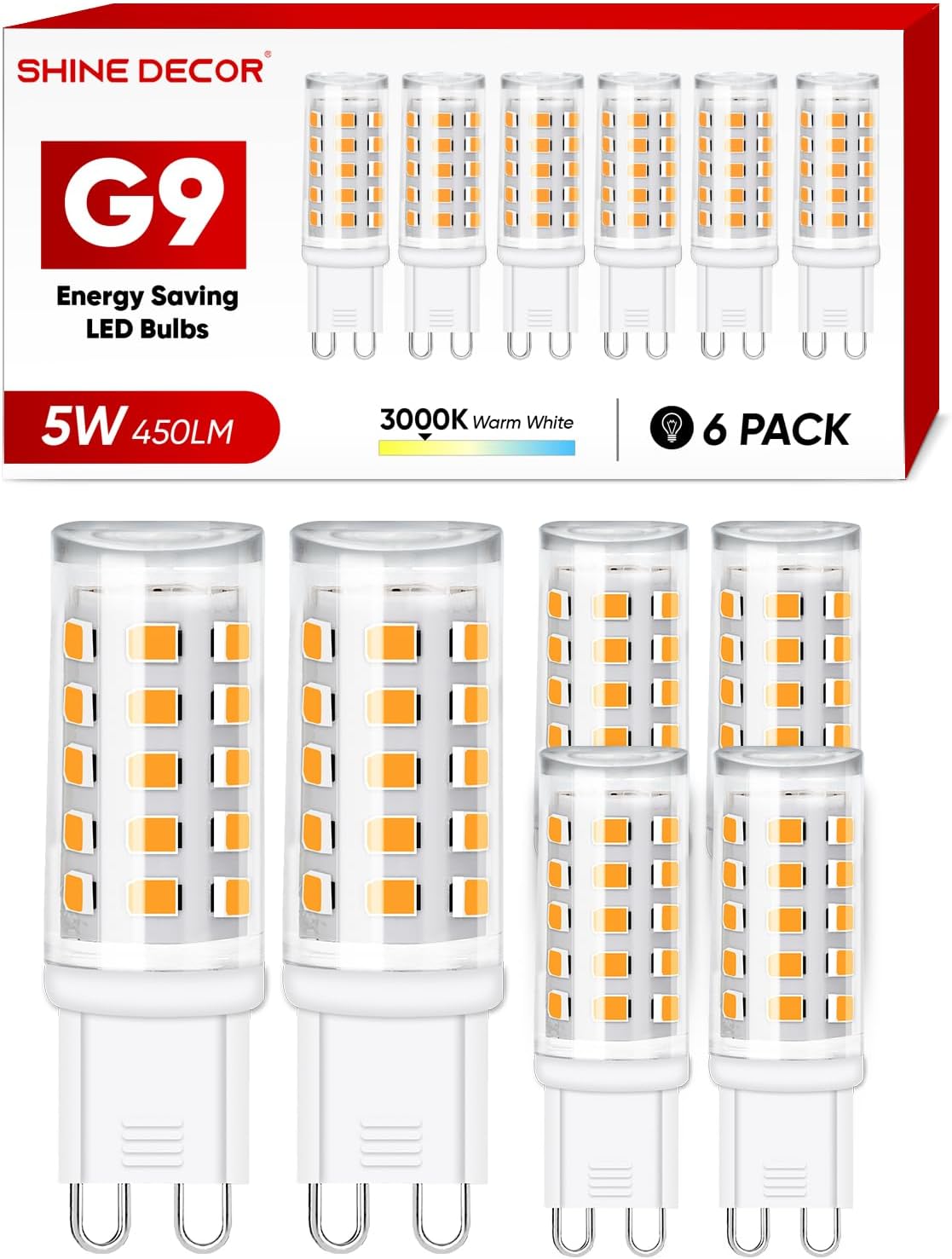 Shine Decor G9 LED Bulbs, 5W Warm White 3000K, LED Light Bulbs Non-dimmable, 450...