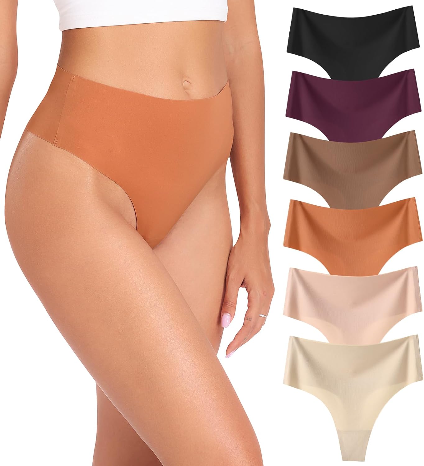 Wealurre Womens Underwear High Waisted Seamless Thongs for Women Breathable No S...