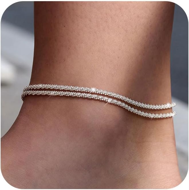 Sterling Silver Ankle Bracelets for Women: Dainty Layered Waterproof Anklet for...