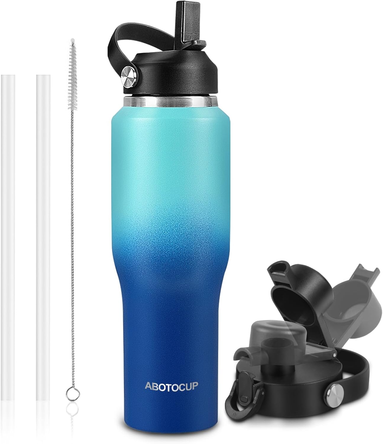 32oz Insulated Water Bottle with Straw/Spout Lids, Stainless Steel Metal Water B...