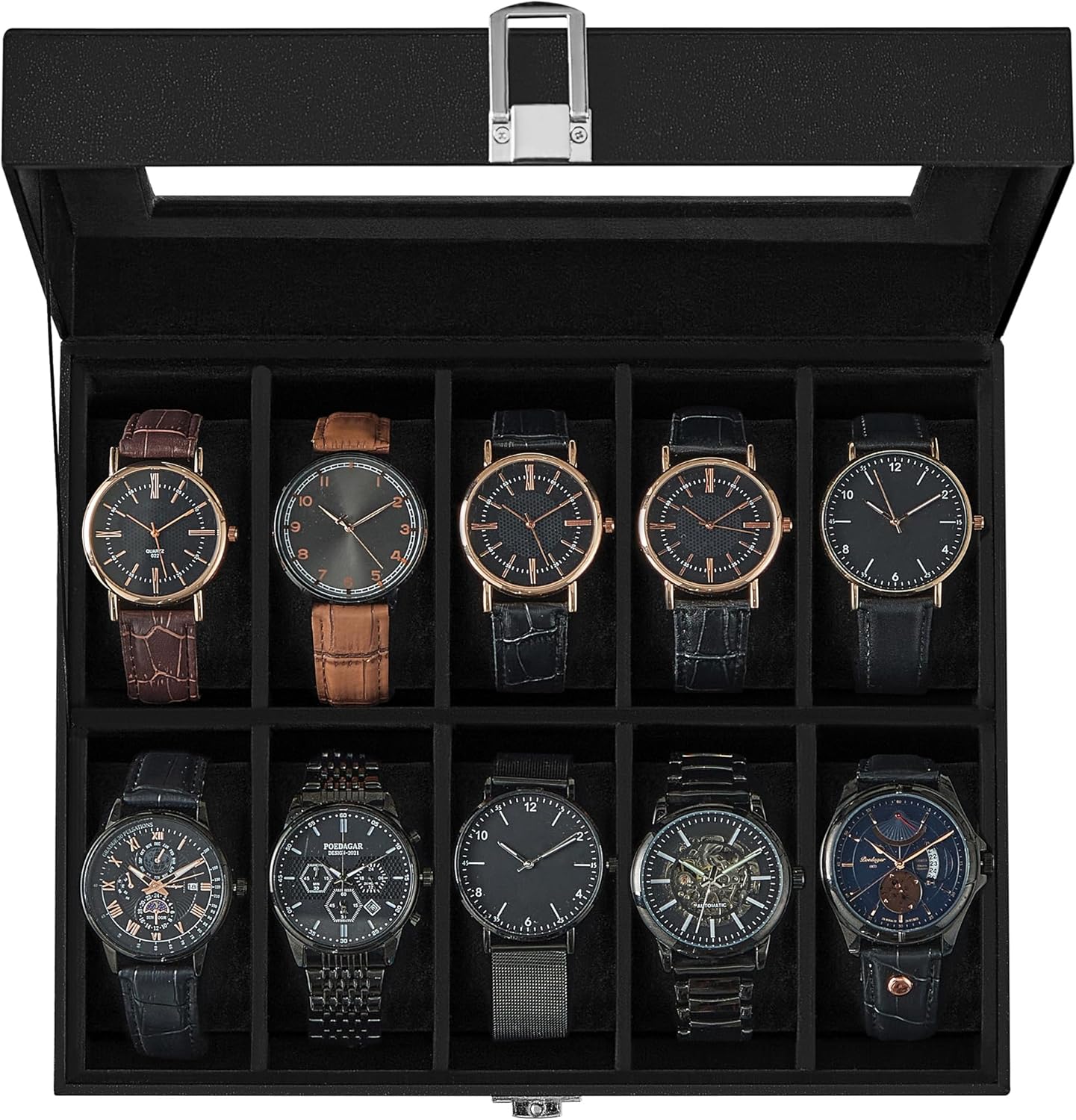 SONGMICS Watch Box, Special 10-Slot Watch Case with Large Glass Lid, High-Qualit...