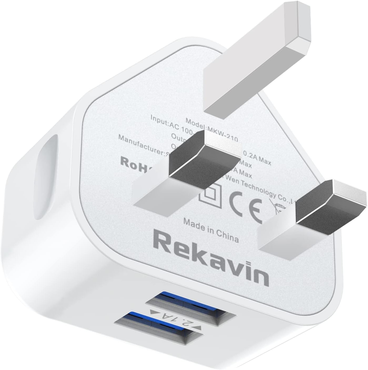USB Plug Charger,Rekavin Dual Port USB Wall Plug Adapter UK Compact Mains Charge...