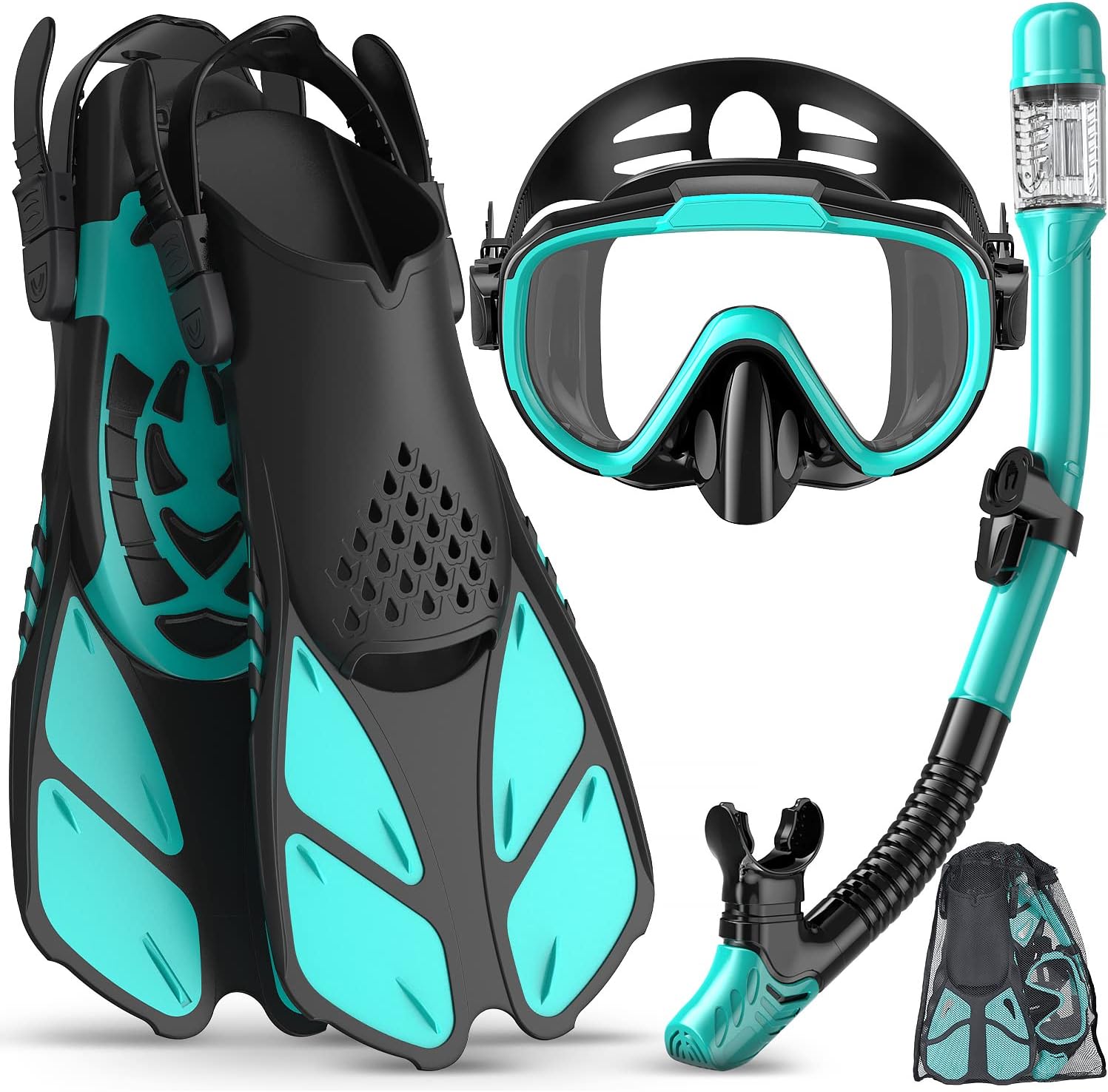 Snorkeling Gear for Adults Men Women,4 in 1 Snorkel Set with Panoramic View Divi...