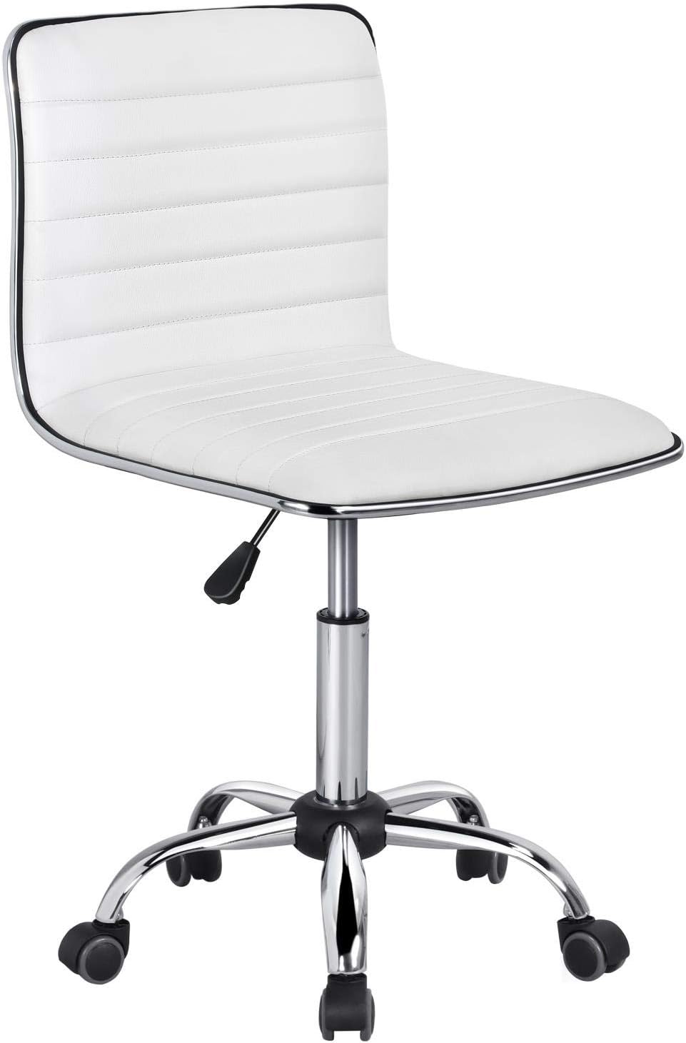 Yaheetech Adjustable Task Chair PU Leather Low Back Ribbed Armless Swivel White...