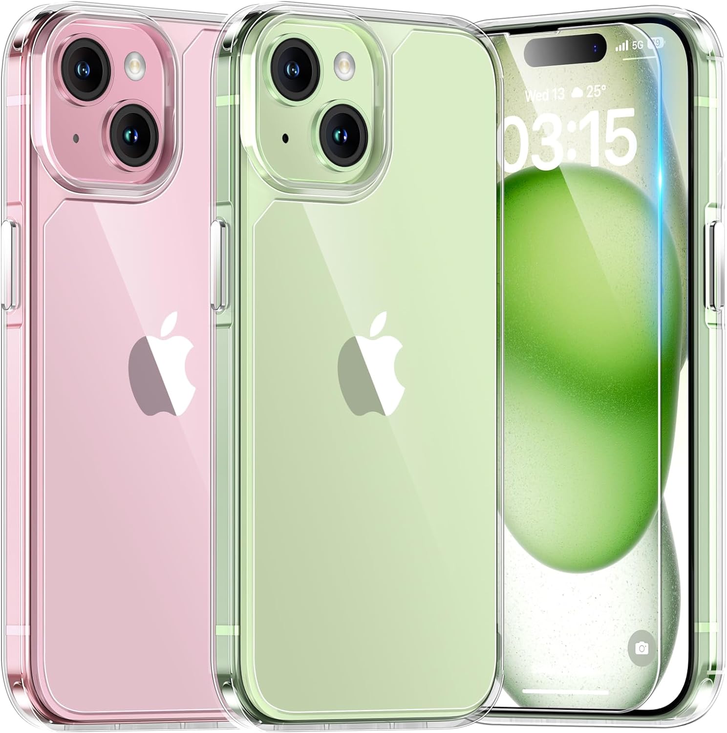 TAURI for iPhone 15 Case, [3 in 1] 1X Clear Case [Not-Yellowing] with 2X Screen...