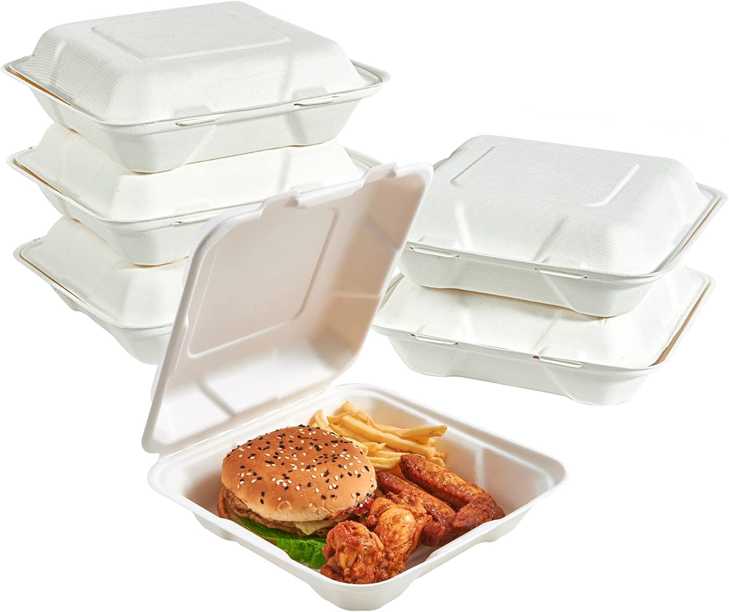 ECOLipak 50 Pack Clamshell Take Out Food Containers, 100% Compostable Disposable...