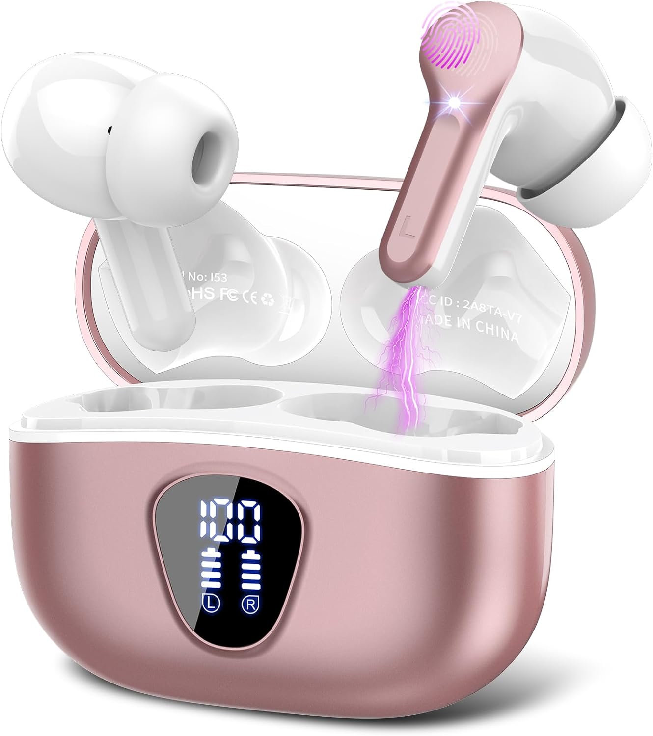 Wireless Earbuds, Bluetooth 5.3 Headphones with 4 ENC Noise Cancelling Mic, Blue...