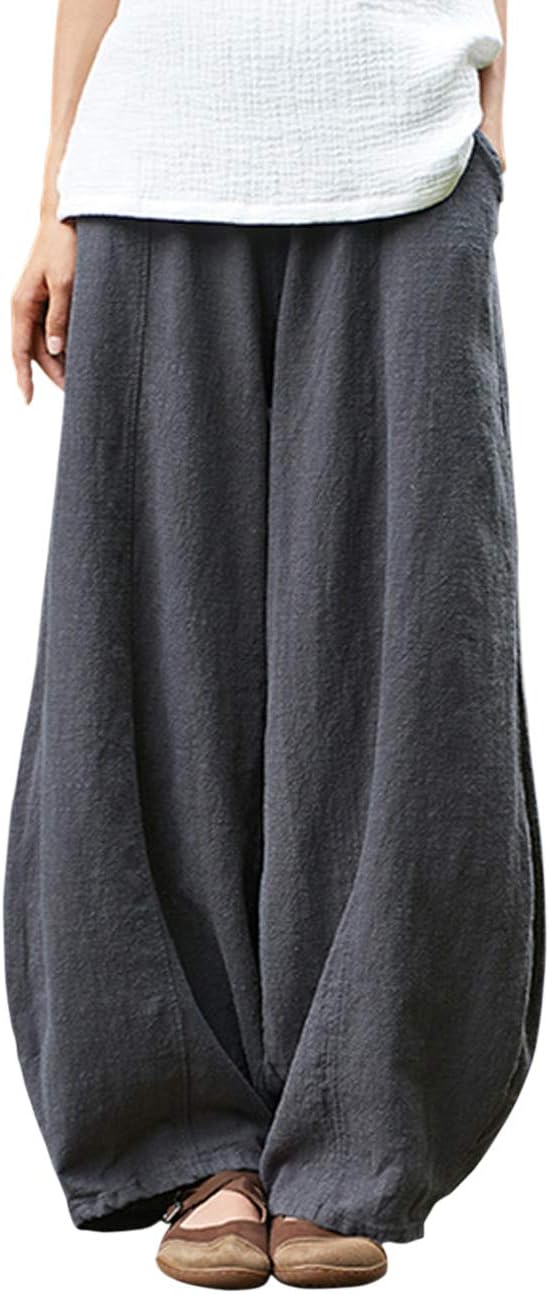 IXIMO Women's Casual Cotton Linen Baggy Pants with Elastic Waist Relax Fit Lante...
