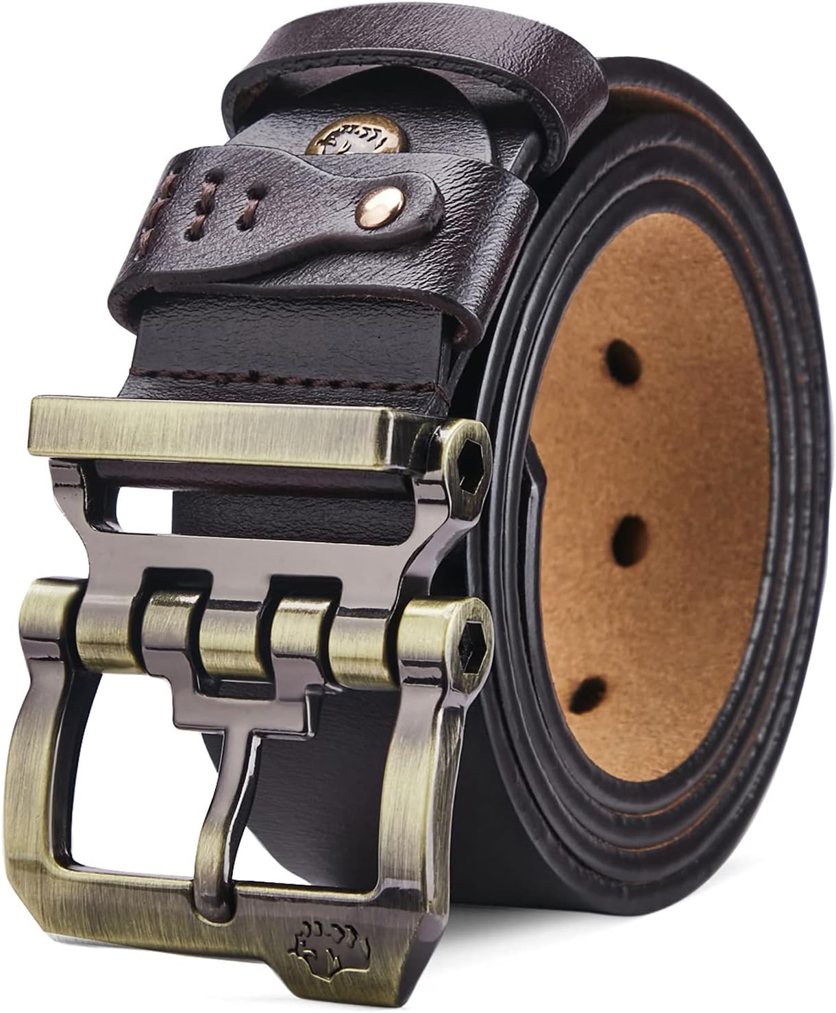 BISON DENIM Men's Belt, Special Leather Waistband with Anti-Scratch Pin, High-Qu...