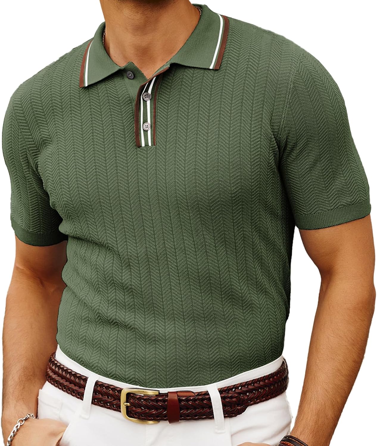 PJ PAUL JONES Men's Knitted Polo Shirts, Special Short Sleeve Textured Pullover,...