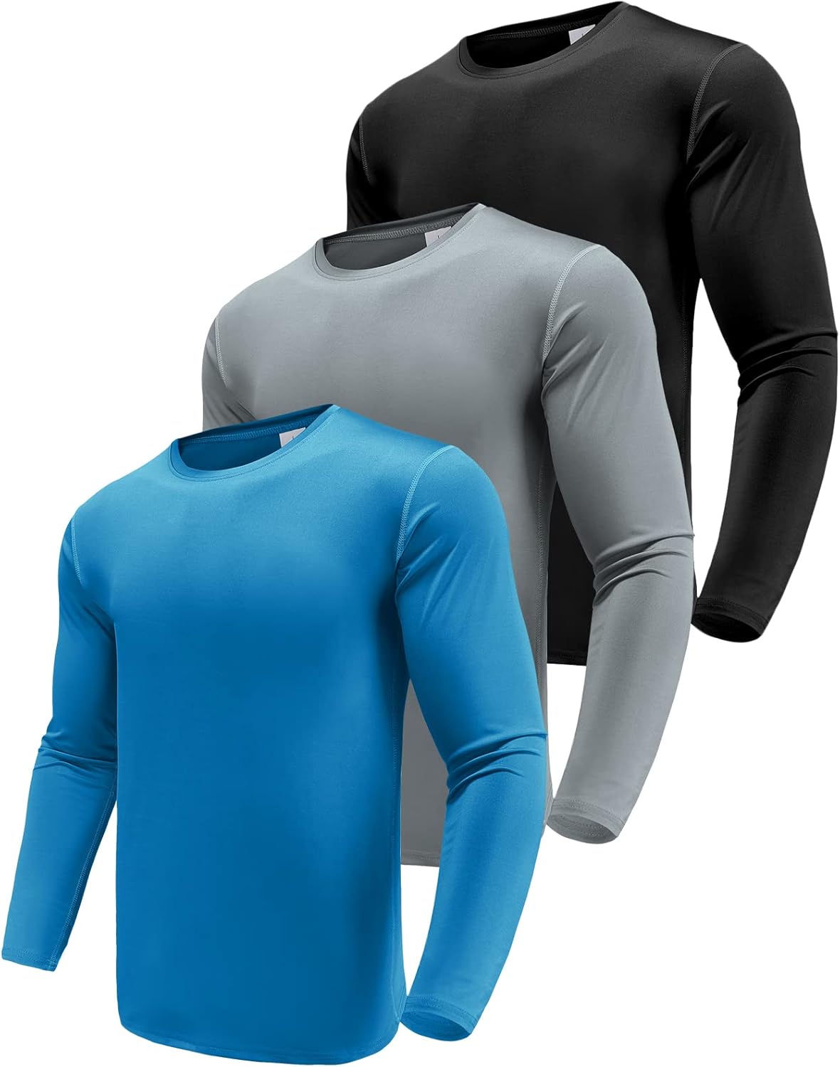 Men's 3 Pack Performance Long Sleeve T-Shirts, Dry Fit UPF 50+ Sun Protection Sh...