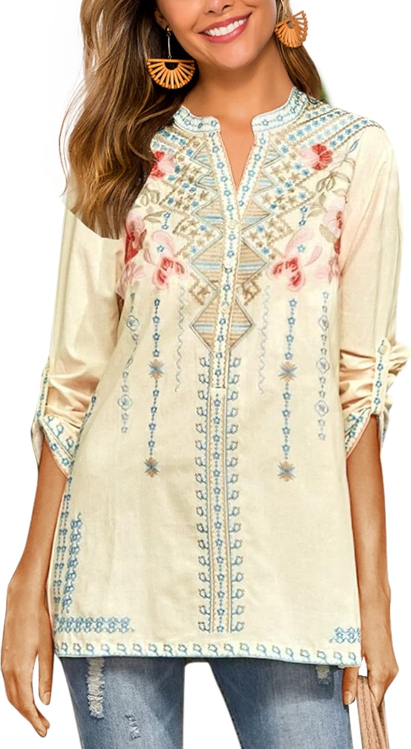 AK Women's Embroidered Tops, Special Mexican Shirt V Neck, Innovative Summer Cas...