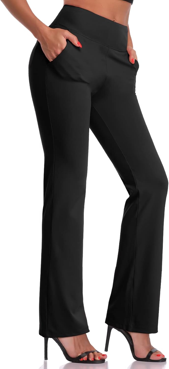 DAYOUNG Bootcut Yoga Pants for Women Tummy Control Workout Bootleg Pants High Wa...