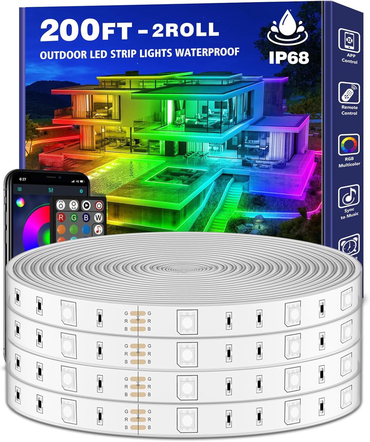 200ft Outdoor LED Strip Lights Waterproof,IP68 Outside Led Light Strips Waterpro...