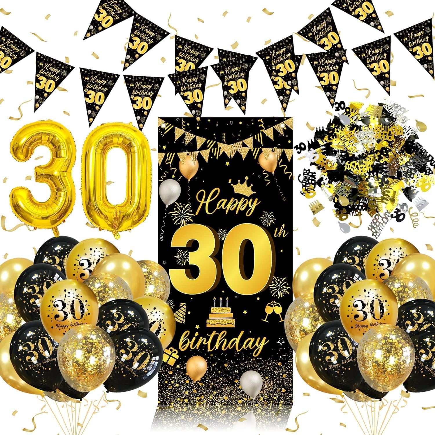 30th Birthday Decorations for Men, Black Gold 30th Birthday Decorations for Wome...