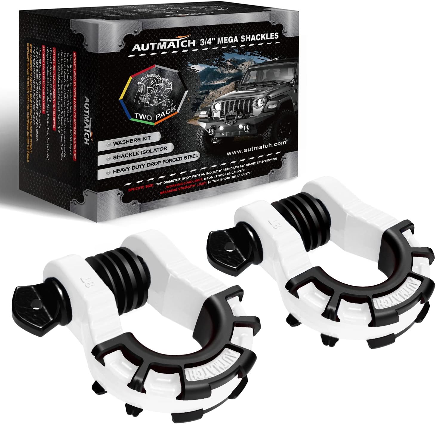 Special AUTMATCH D Ring Shackles, High-Quality Mega Shackle 3/4" (2 Pack), 68,00...