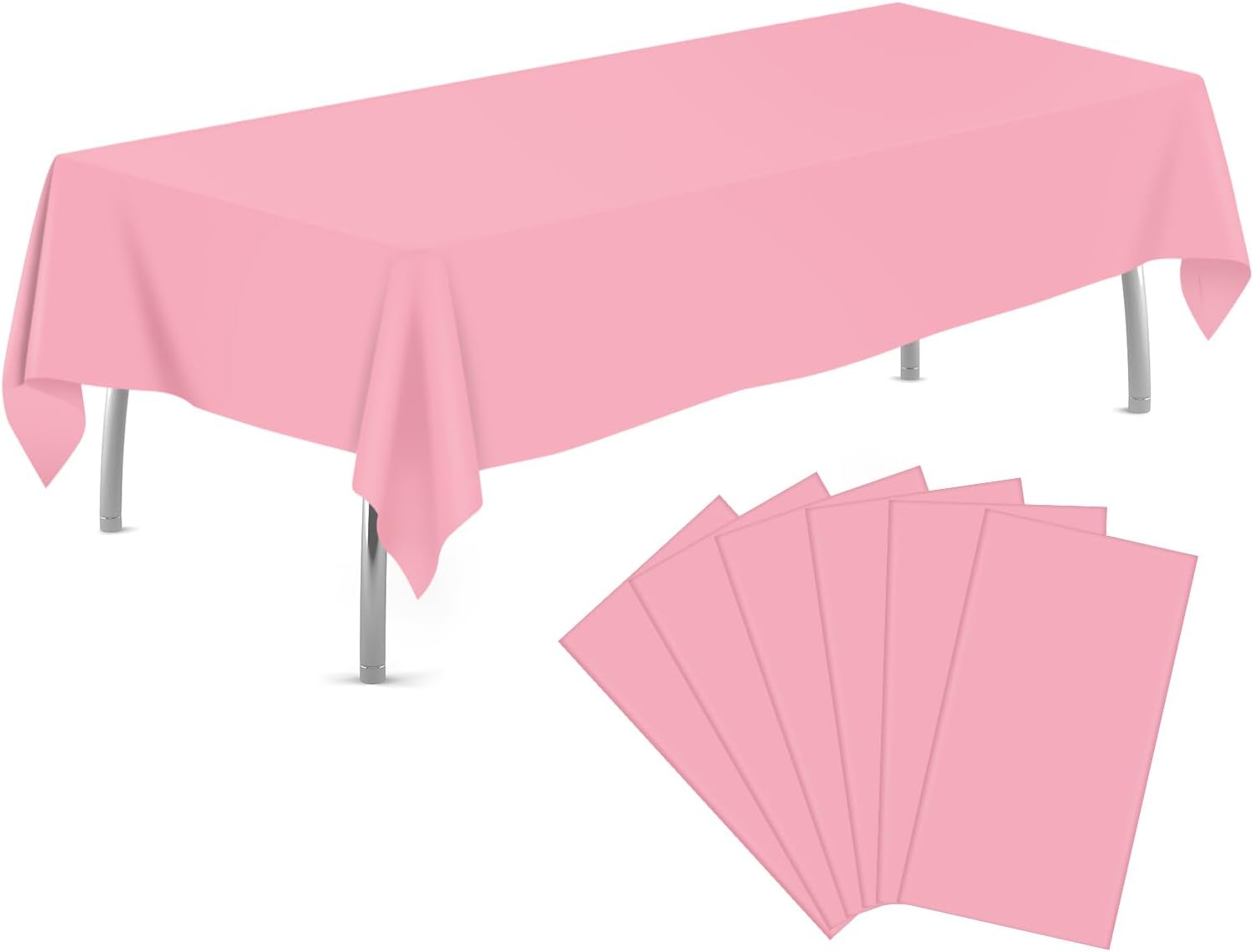 Pink 6 Pack Plastic Table Cloth 54" x 108", Disposable Tablecloths Rectangle Tab...