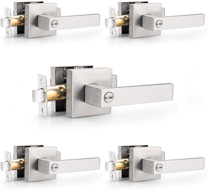 Probrico 5 Pack Door Handles, Special Brushed Nickel Privacy Door Levers, Innova...