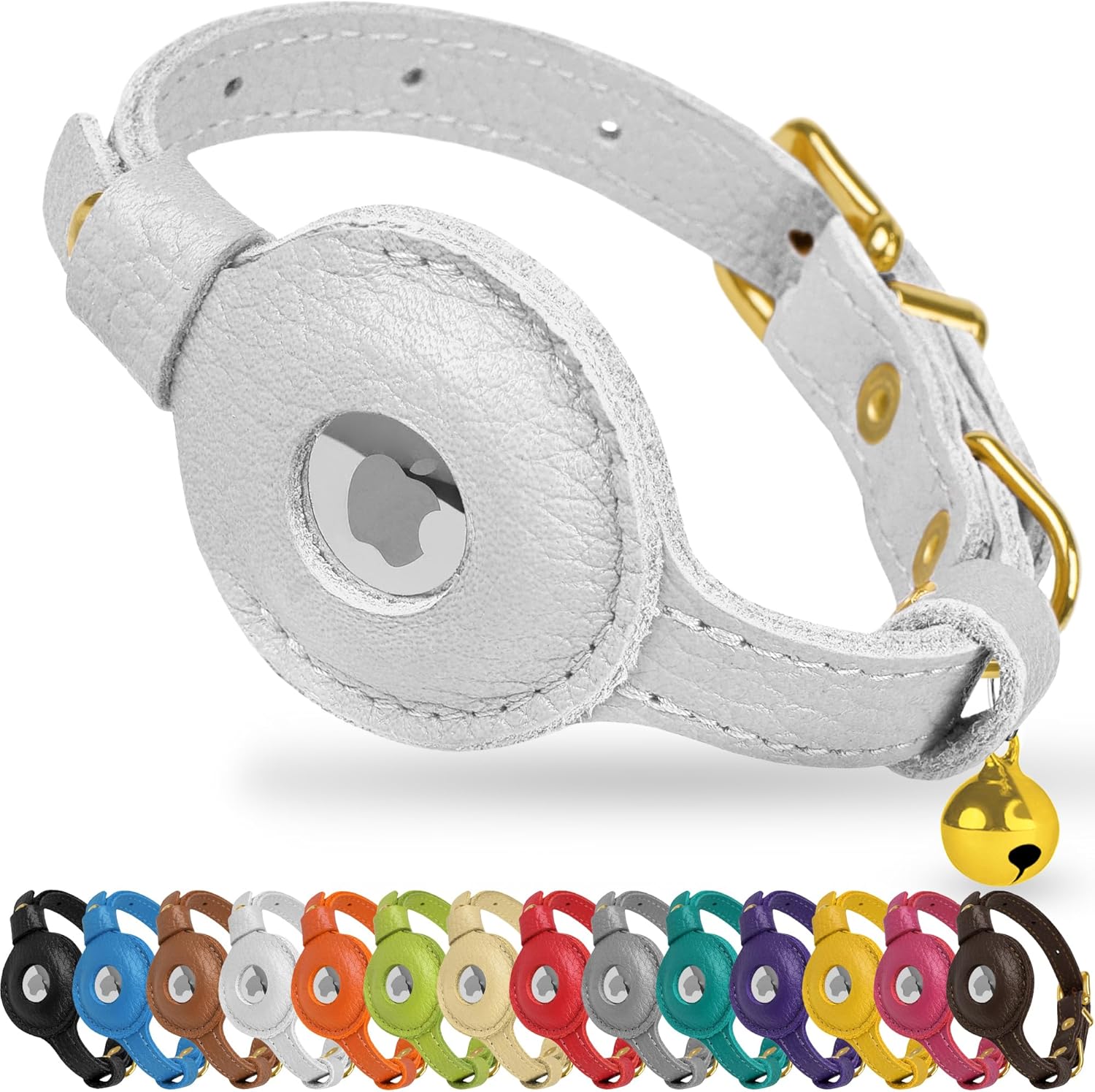 OOPSDOGGY AirTag Cat Collar with Bell - Non Breakaway Leather Kitten Collar with...