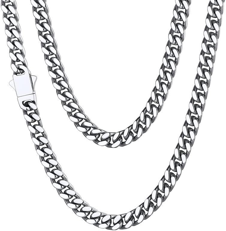 ChainsHouse Stainless Steel Mens Cuban Link Chain, Black/18K Gold Miami Cuban Ch...