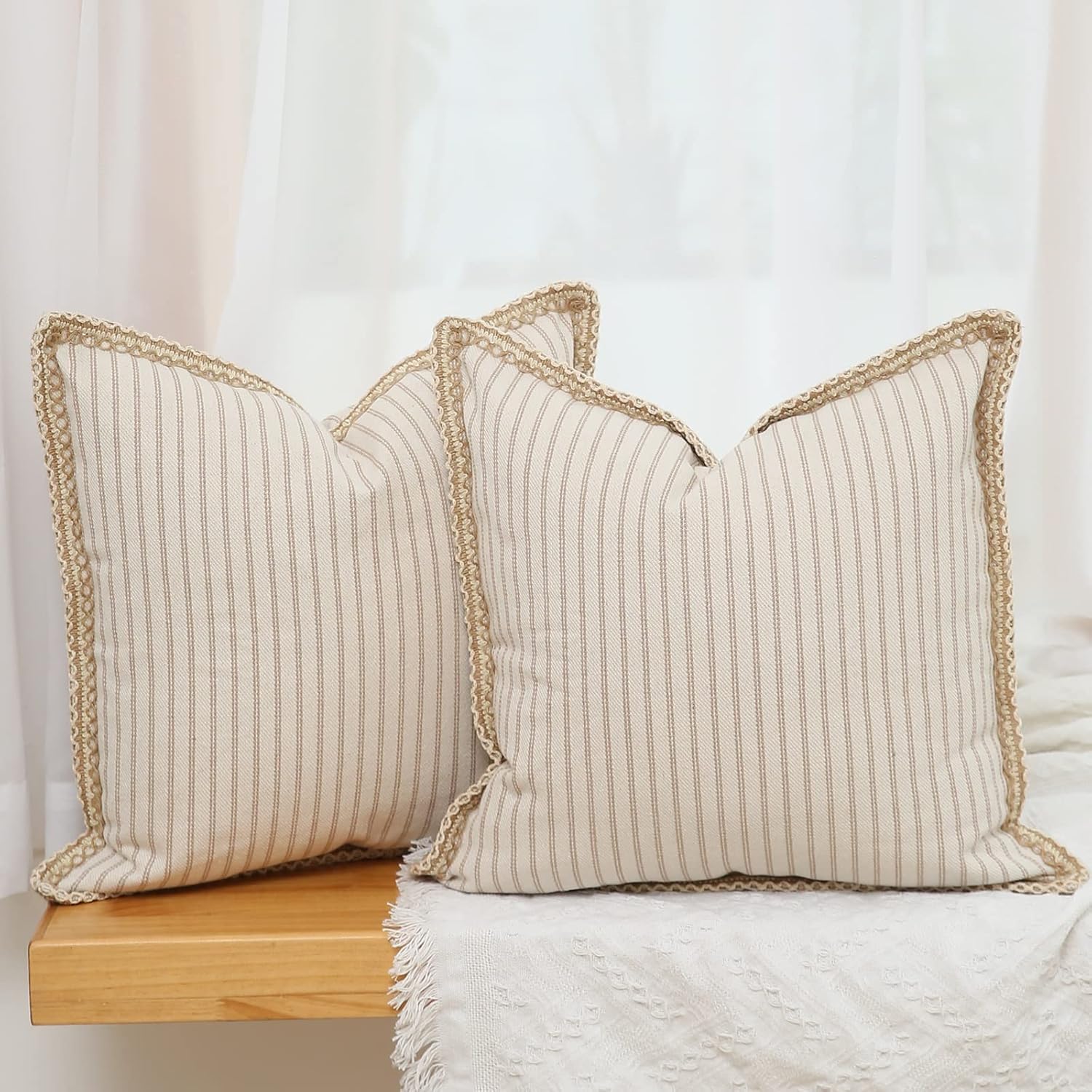 Hckot Farmhouse Decorative Throw Pillow Covers, Special Pillow Cases for Couch S...