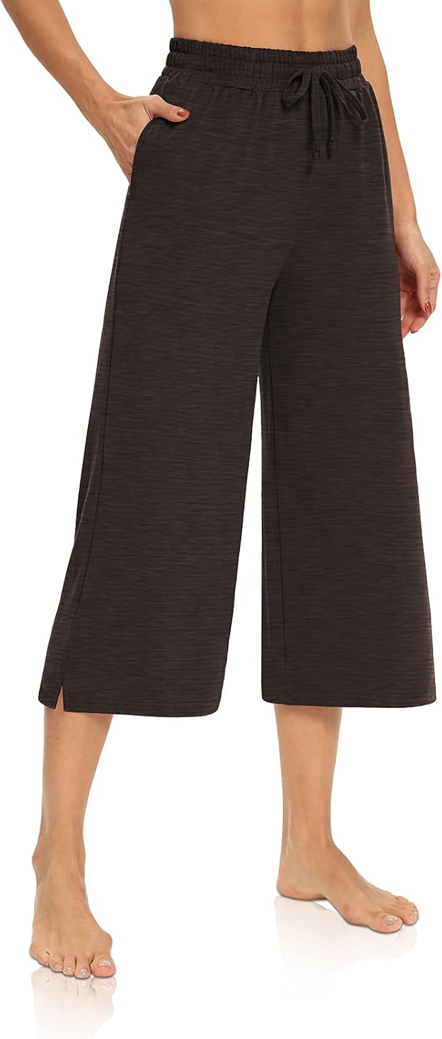 DIBAOLONG Womens Capri Pants Loose Yoga Pants Wide Leg Drawstring Comfy Lounge P...
