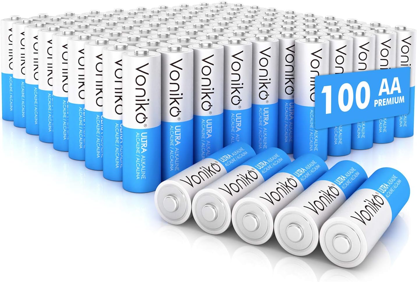 Voniko - Premium Grade AA Batteries - (100 Pack) - Alkaline Double A Battery - U...