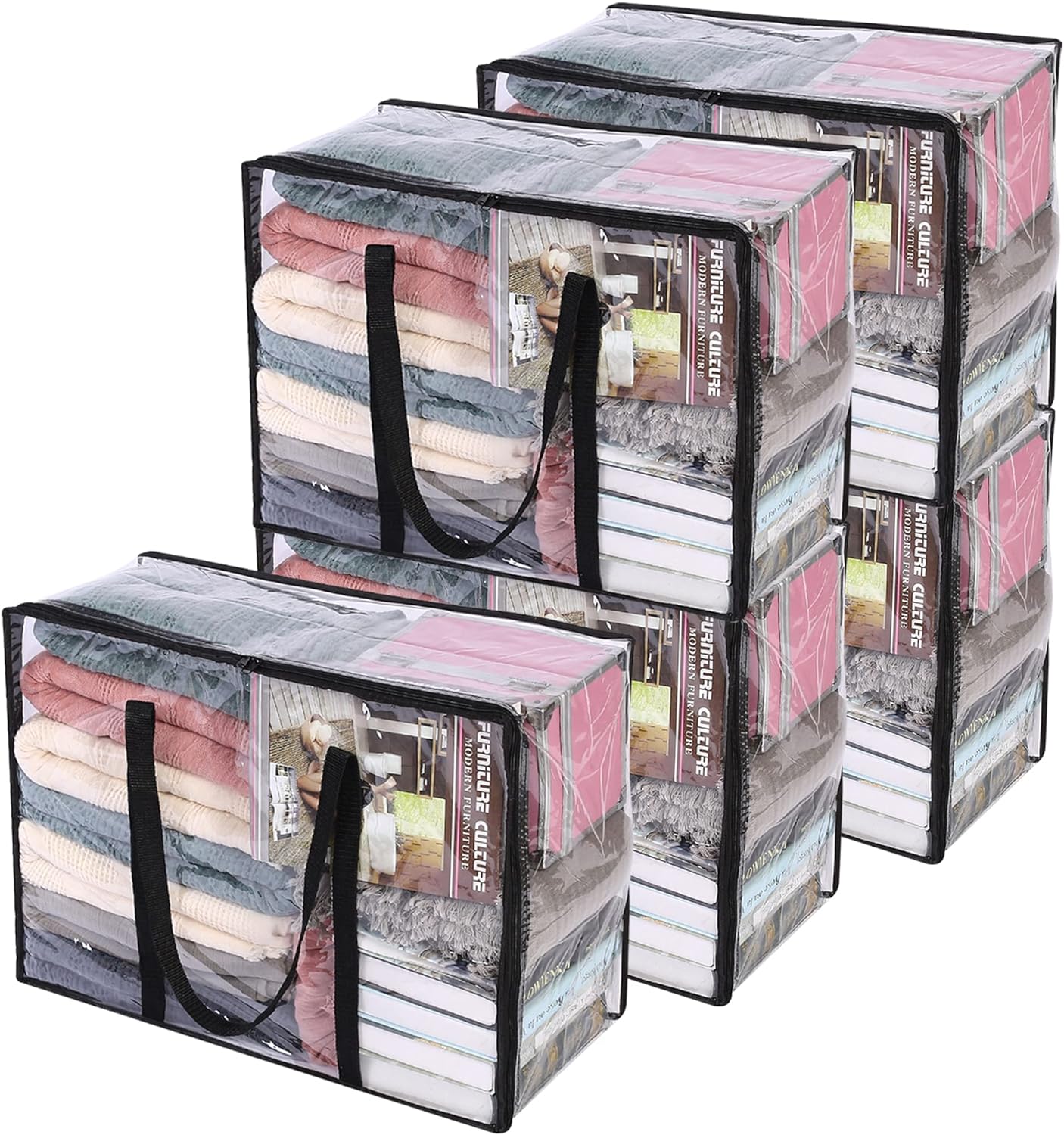 Vieshful Clear Clothes Storage Bag Organizer with Reinforced Handle, 46 x 38x 23...