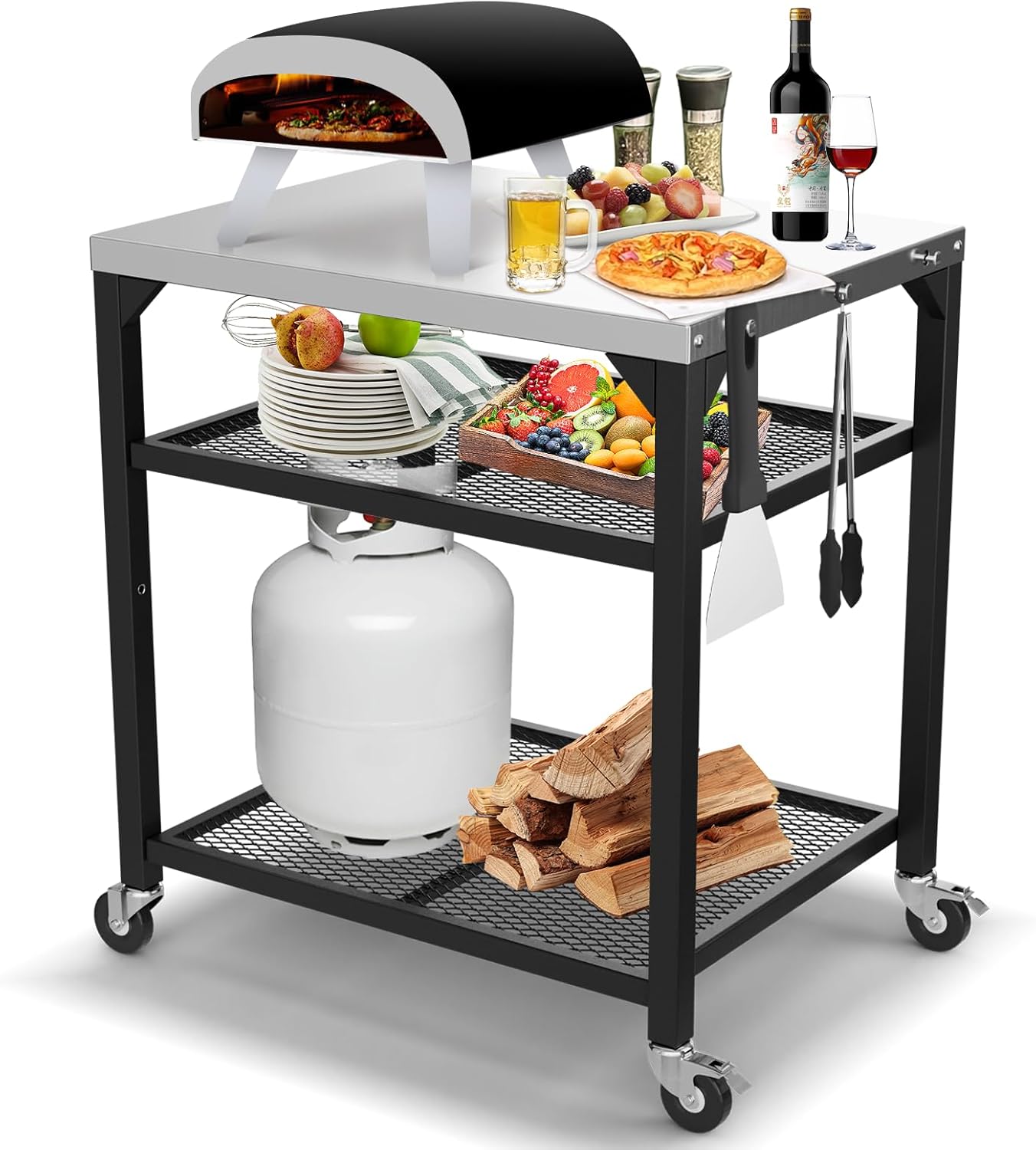 Upgrade Pizza Oven Table Cart for Ooni, Ninja Woodfire, Blackstone Griddle, Bert...
