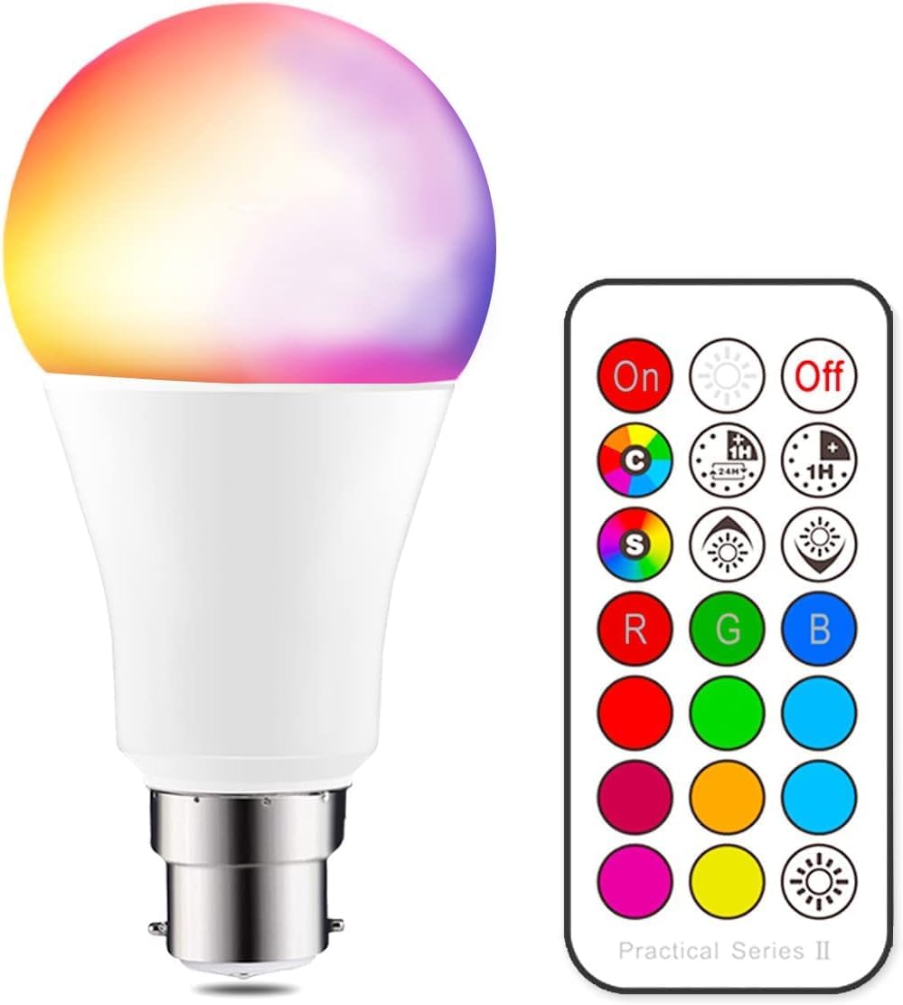 iLC Colour Changing Light Bulb Dimmable Cool White 5700K 10W B22 Bayonet RGBW LE...