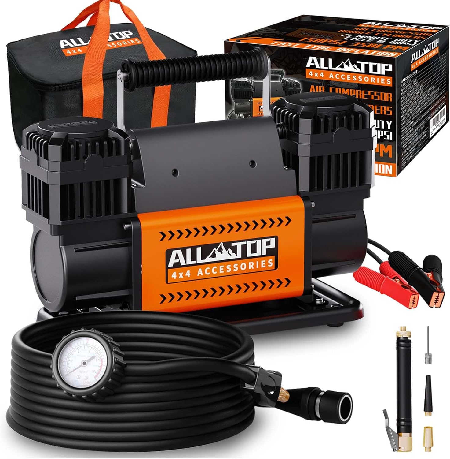 ALL-TOP Air Compressor Kit, Dual Cylinder 12V Portable Inflator 12.35 ft³/Min, O...