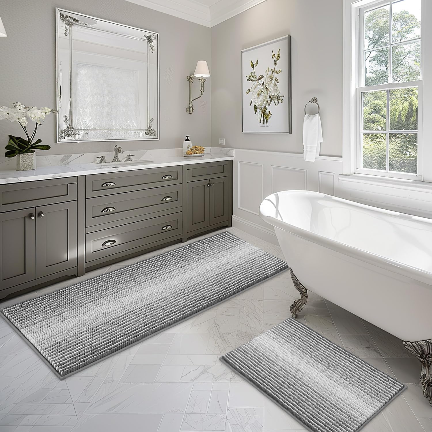 BSICPRO Bathroom Rug Set, Special Absorbent Chenille Bath Mats, Innovative Non-S...