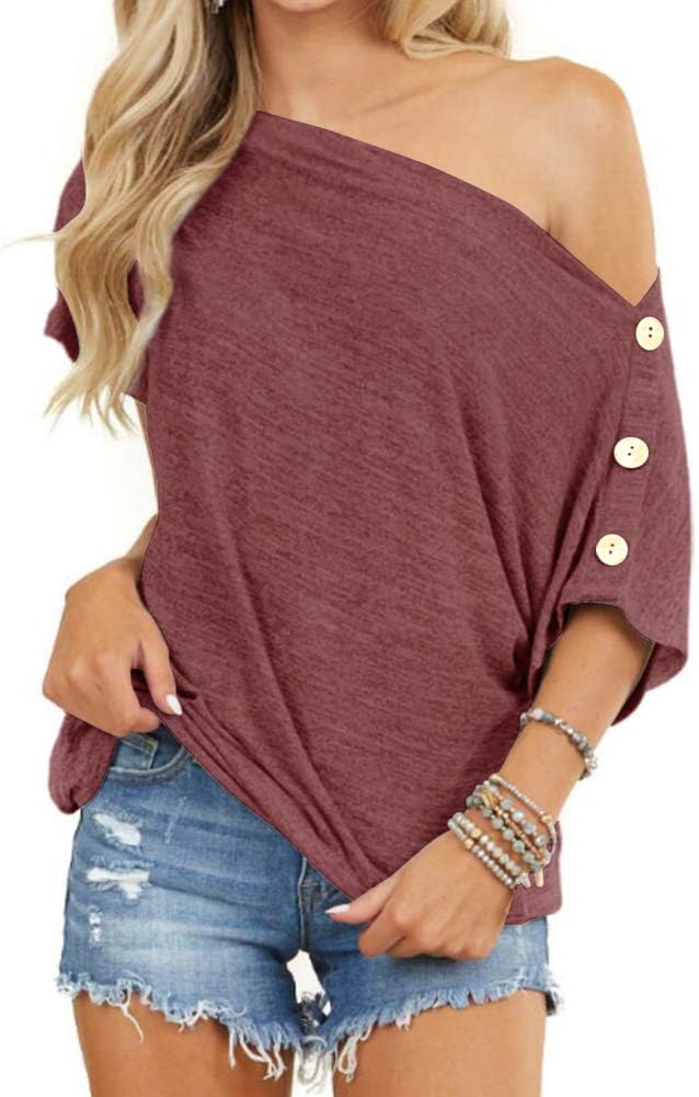 INFITTY Womens Tops, Special Off Shoulder Casual Summer Shirt, Unique Loose Butt...