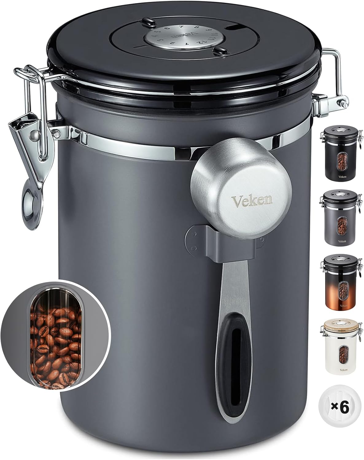 Veken Coffee Canister, Special Airtight Stainless Steel Kitchen Food Storage Con...