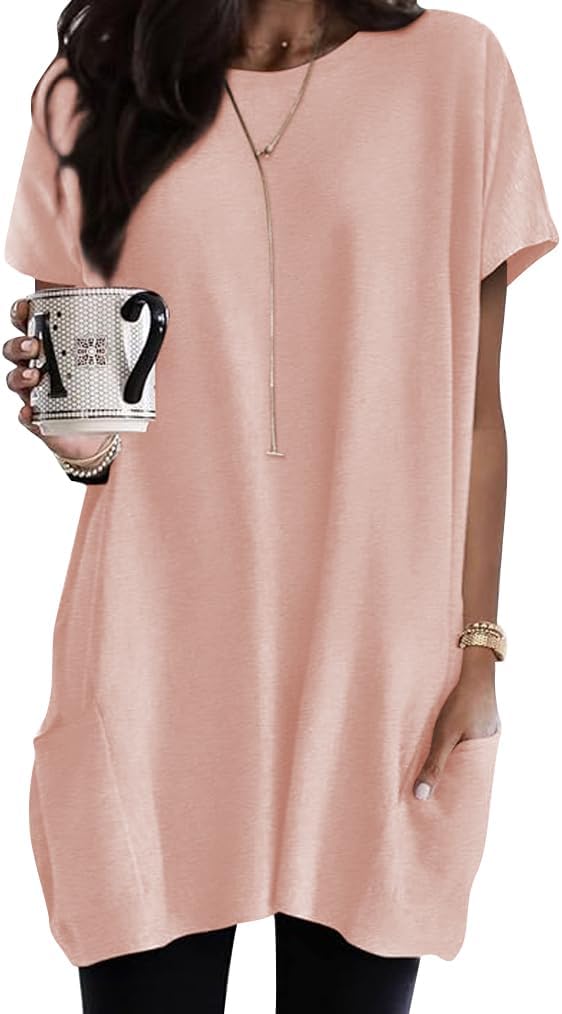 Poetsky Summer Womens Tunic, Special Tunic Tops for Leggings, Casual Short Sleev...