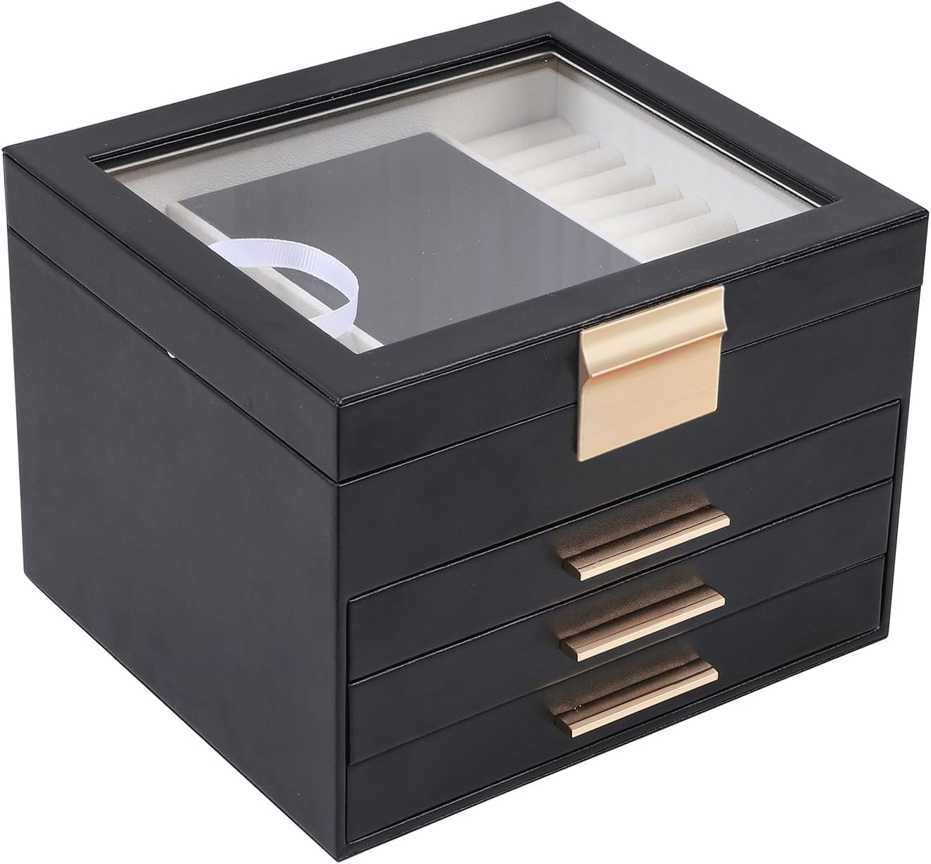 BOOVO Clear Lid Jewelry Box, Special Jewelry Organizer with 4 Layers, High-Quali...